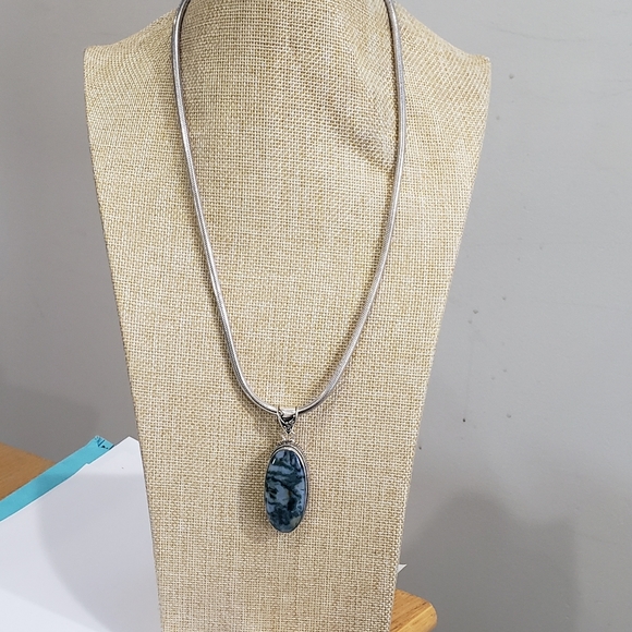 Natural Moss Agate Gem 925 Silver Handmade Thick Heavy Long Pendant Necklace - Picture 10 of 16